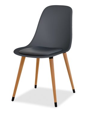 Estelia Abant Doğal Ahşap Ayaklı Antrasit Sandalye Siyah Minderli