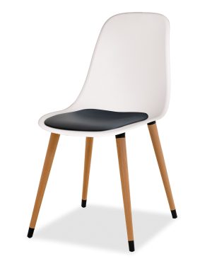 Estelia Abant Doğal Ahşap Ayaklı Beyaz Sandalye Siyah Minderli