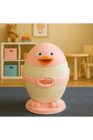 Binguin 9 Litre Penguen Şekilli Pembe Çöp Kovası – Çocuk Odası Dekoratif Atık Kutusu