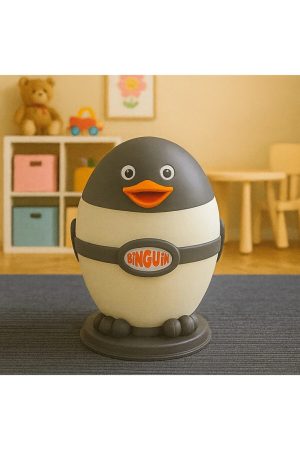 Binguin 9 Litre Penguen Şekilli Antrasit Çöp Kovası – Çocuk Odası Dekoratif Atık Kutusu