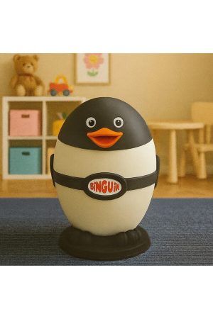 Binguin 9 Litre Penguen Şekilli Siyah Çöp Kovası – Çocuk Odası Dekoratif Atık Kutusu