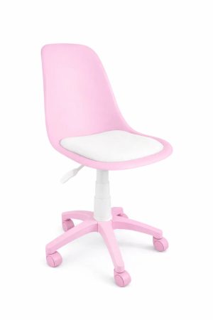 Estelia Abant Pembe Ayaklı Pembe Çalışma Sandalyesi Beyaz Minderli