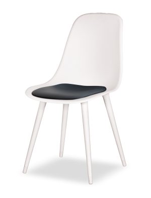 Estelia Abant Beyaz Ahşap Ayaklı Beyaz Sandalye Siyah Minderli