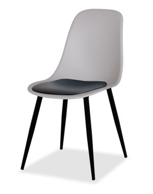 Estelia Abant Siyah Metal Ayaklı Gri Sandalye Siyah Minderli