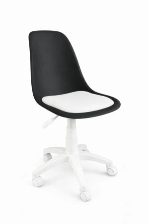 Estelia Abant Beyaz Ayaklı Siyah Çalışma Sandalyesi Beyaz Minderli