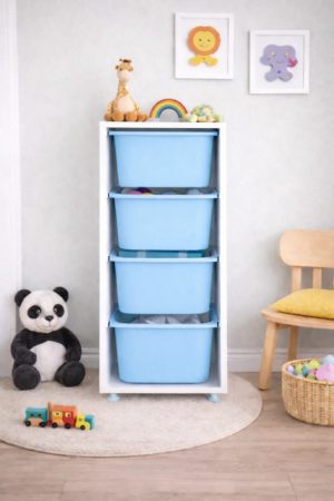 4 Derin Sepetli Çok Amaçlı Oyuncak Dolabı Mutfak Kiler Dolabı Mavi
