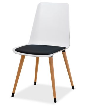 Estelia Salda Doğal Ahşap Ayaklı Beyaz Sandalye Siyah Minderli