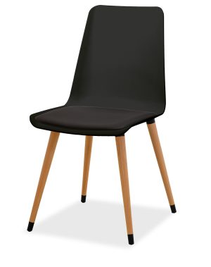 Estelia Salda Doğal Ahşap Ayaklı Siyah Sandalye Siyah Minderli