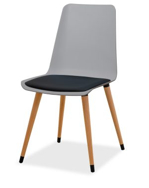 Estelia Salda Doğal Ahşap Ayaklı Gri Sandalye Siyah Minderli